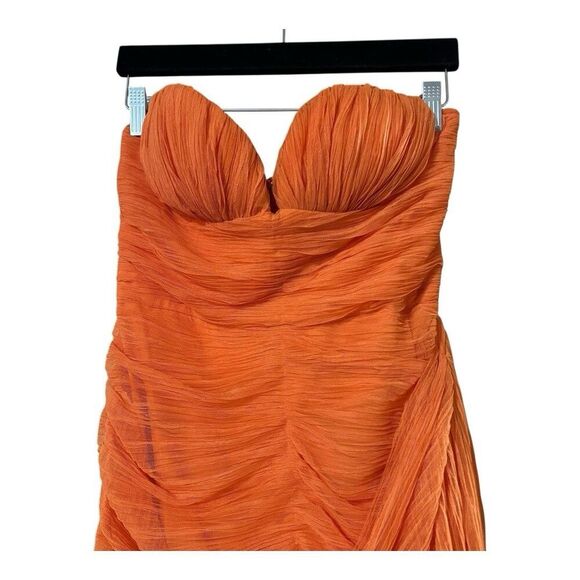 BCBGMAXAZRIA Womens Size 4 Orange Strapless Ruched Mini Cocktail Party Dress New - Picture 2 of 4